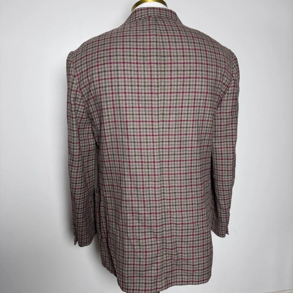 1980s Stanley Blacker Blazer Mens 38R Gray Burgundy Plaid Wool Vintage USA